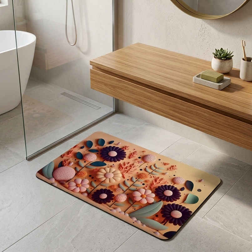 Casacraft by Pepperfry 3D Print Floral Anti-Skid Bath Mat | 41 x 61 cm
