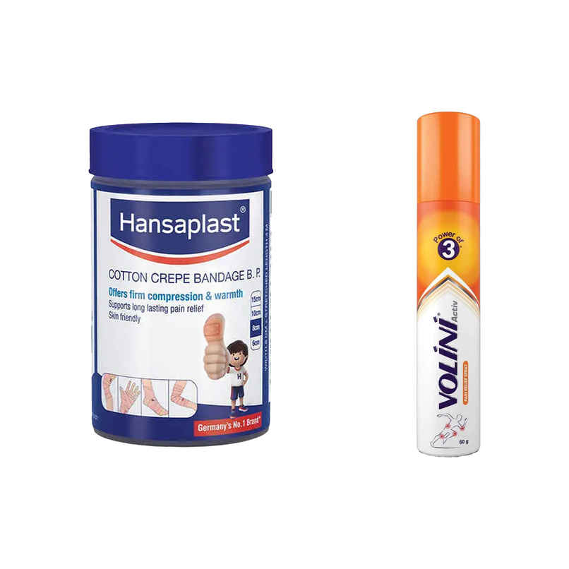 Ultimate Sprain Recovery Combo- Volini Spray (60gm) + Hansaplast Crepe bandage (8cm X 4m)