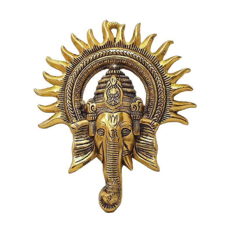 Ganesh Ji with Surya Mukut Wall Hanging in Gold Polish | Devnidhi Ganesh Ji with Surya Mukut Wall Hanging in Gold Polish | Devnidhi