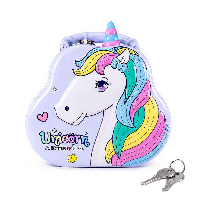 Toyshine Unicorn Metal Piggy Bank Lock and Key Kids Savings Box | Blue Toyshine Unicorn Metal Piggy Bank Lock and Key Kids Savings Box | Blue