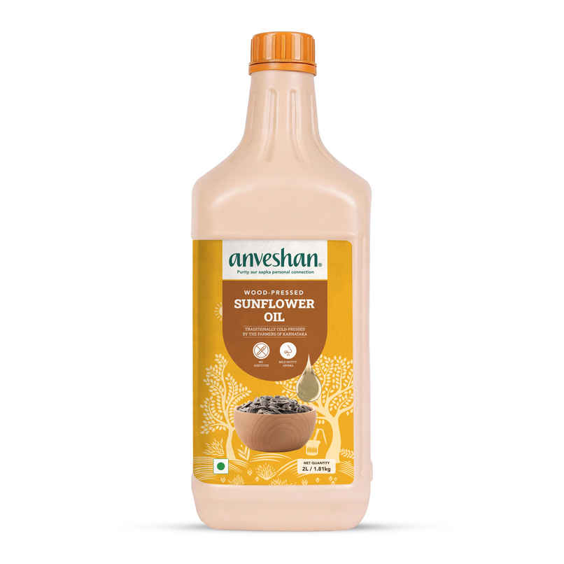 Anveshan Wood Cold Pressed Sunflower Oil HDPE Can | Unrefined and Cholesterol Free