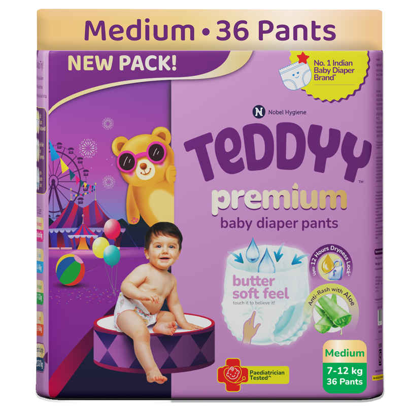Teddyy Baby Diaper Premium Pants Medium | 7-12 kg | 36 Counts