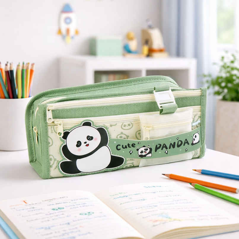 Toyshine Cute Panda three Compartment Pencil Pouch Large Capacity | Green Toyshine Cute Panda three Compartment Pencil Pouch Large Capacity | Green