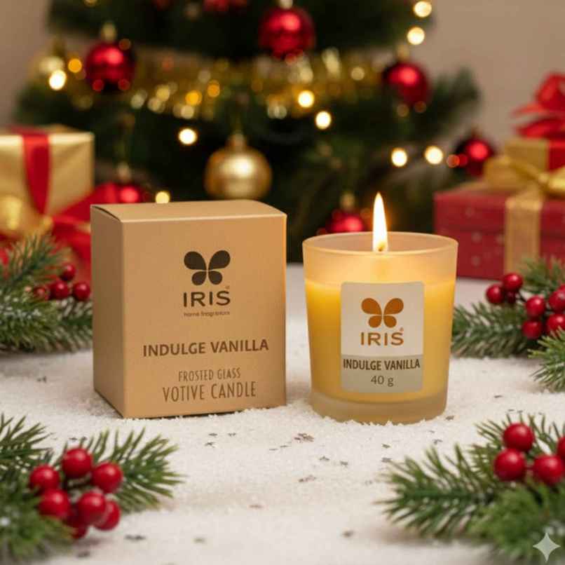 Indulge Vanilla Frosted Shot Glass Votive Scented Candle | 8 Hours Burn Time | Home Decor | IRIS