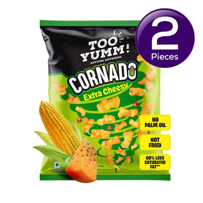 Too Yumm Extra Cheesy Crunchy Cornado, 60% Less Saturated Fats, No Palm Oil Healthy Cheese Puffcorn Combo