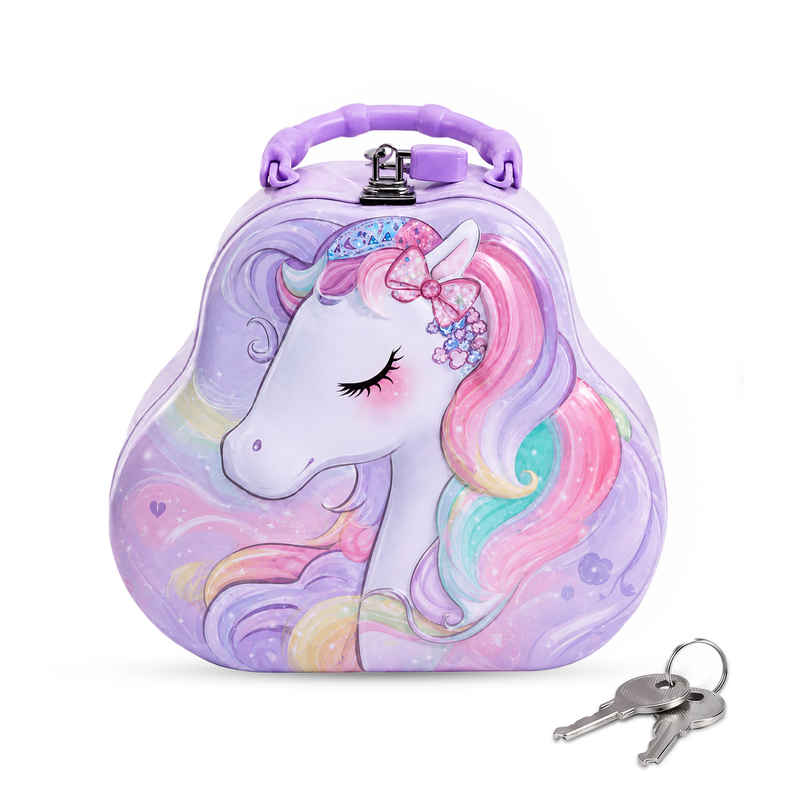 Toyshine Unicorn Metal Piggy Bank Lock and Key Kids Savings Box | Purple Toyshine Unicorn Metal Piggy Bank Lock and Key Kids Savings Box | Purple