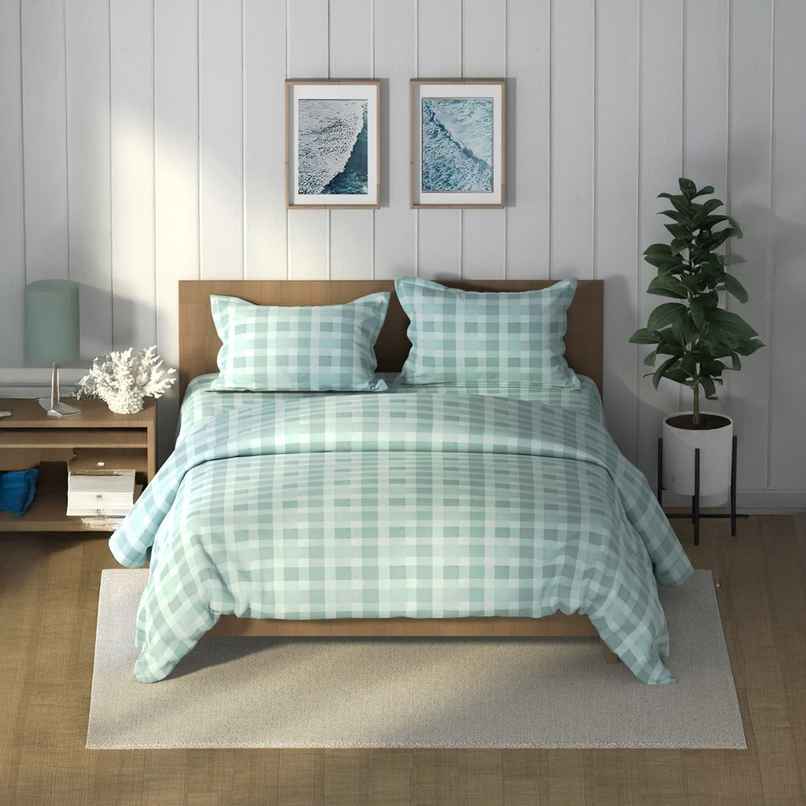Nautica Super Soft Cotton Fabric Comforter for All Weather | Double Size | Checks | Aqua