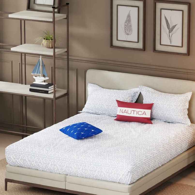 Nautica Designer 100% Satin Cotton Xl King Bedsheet With 2 Pillow Covers | Set of 3 | Powerblue Nautica Designer 100% Satin Cotton Xl King Bedsheet With 2 Pillow Covers | Set of 3 | Powerblue