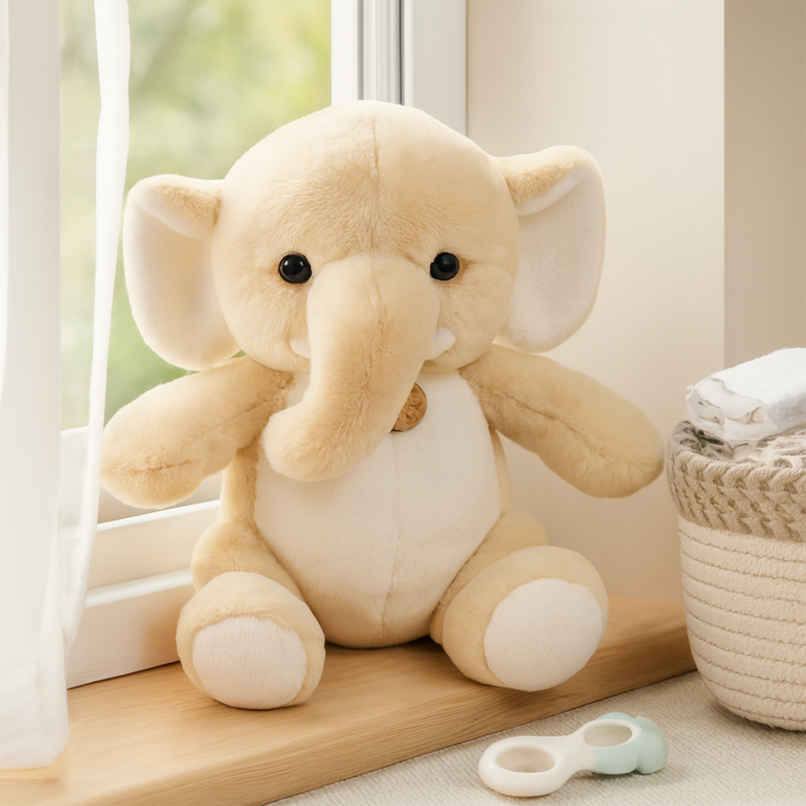 Spanker Elephant Soft Toy Cute Plush for Nursery | Cream - 27 cm