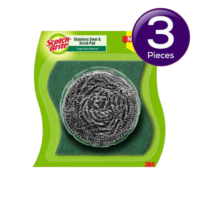 Scotch Brite Scrub Pad and Stainless Steel Scrubber Combo 