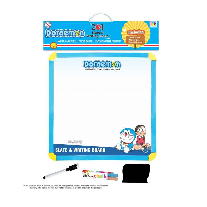 2 in 1 Doraemon Slate & Writing Board | Writing Board, Marker, Pen, Sponge duster, Chalk | Assorted