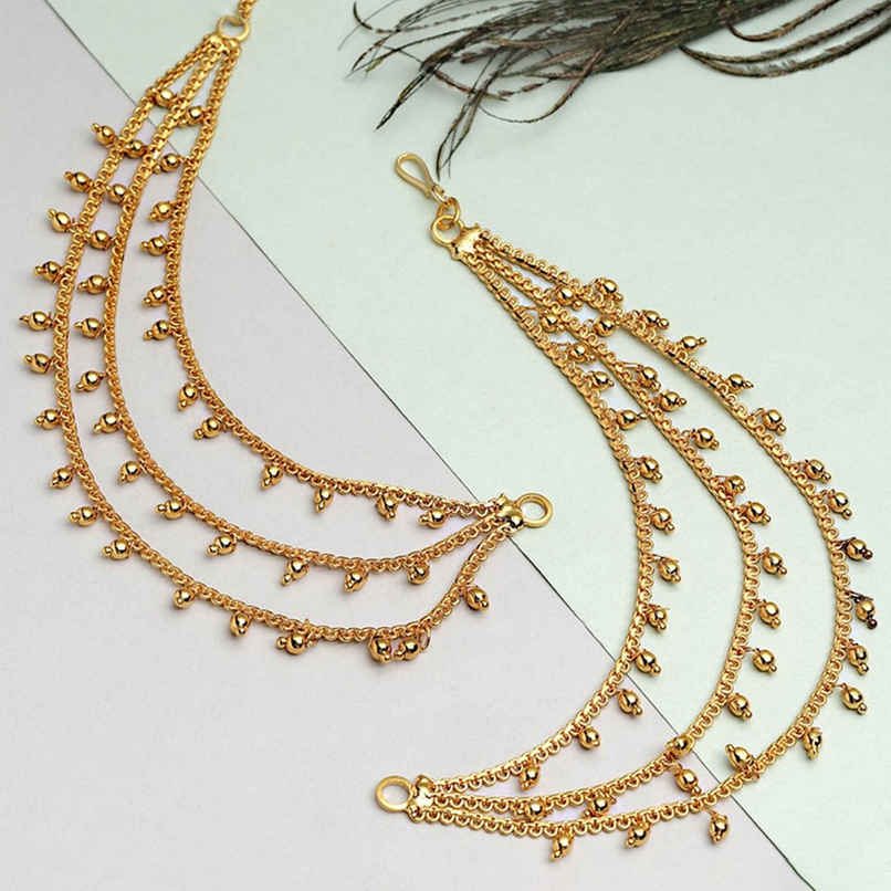 Zeneme Gold Toned Beads Earrings With Ear Chain For Women & Girls Zeneme Gold Toned Beads Earrings With Ear Chain For Women & Girls