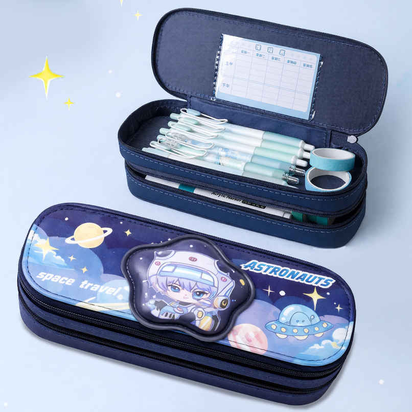 Toyshine Astronaut Theme Double Layer Pencil Box Large Capacity | Blue Toyshine Astronaut Theme Double Layer Pencil Box Large Capacity | Blue