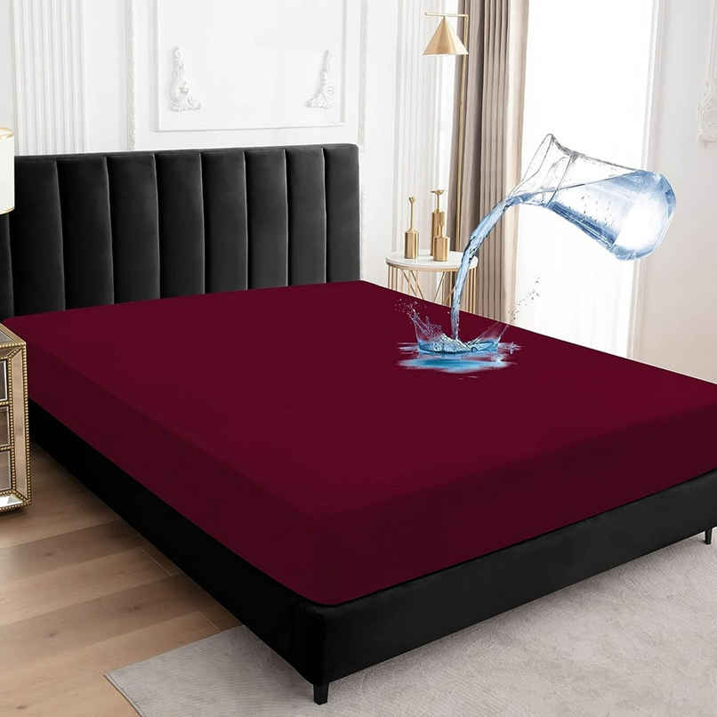 BAY6 Maroon Terry Cotton 220 GSM Waterproof Mattress Protector For King Size Bed