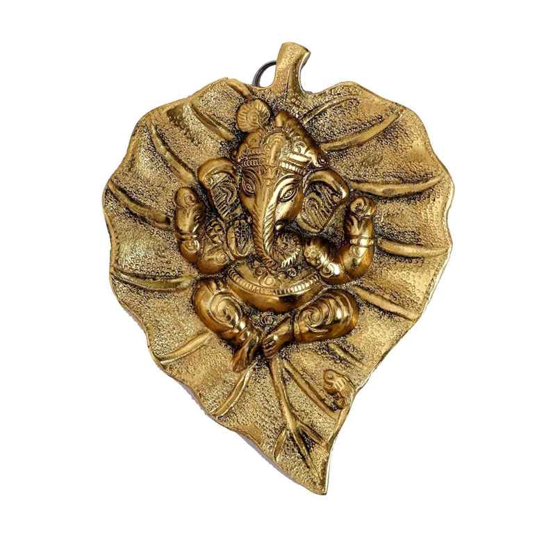 Ganesh Ji on Golden Peepal Leaf Wall Hanging in Gold Polish | Devnidhi