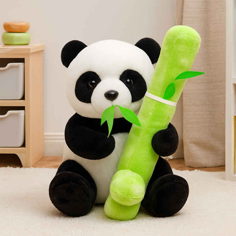 Spanker Panda Soft Toy Cute Plush with Green Bamboo for Kids - 30 cm
