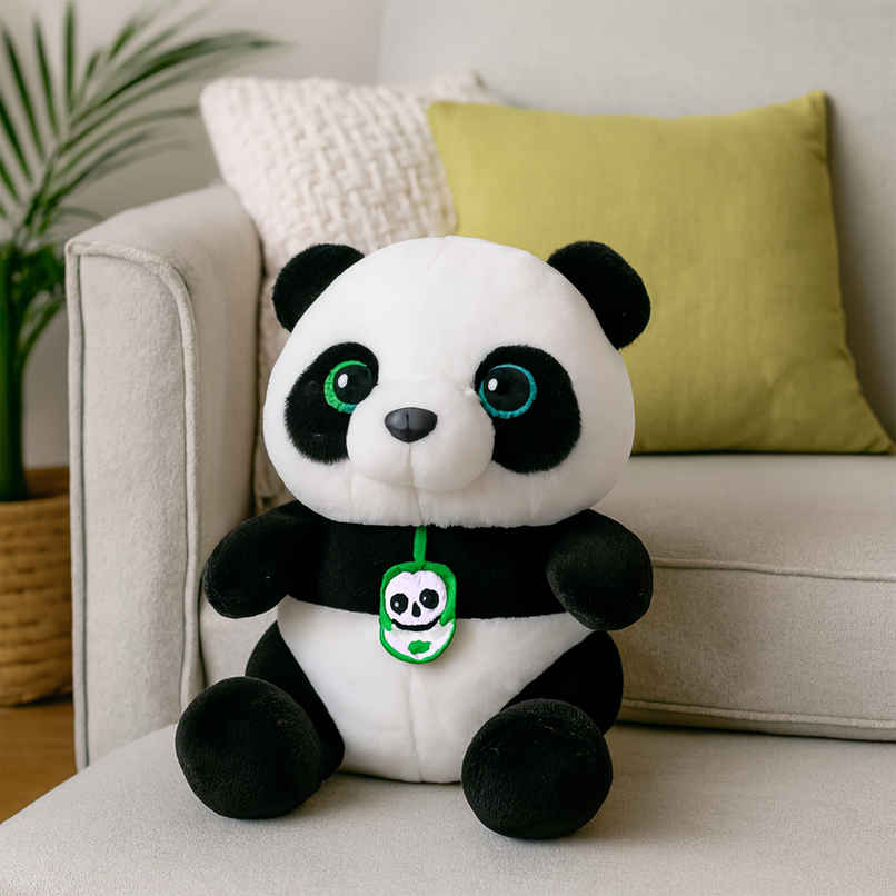 Spanker Panda Soft Toy Black & White Plush with Green Eyes - 26 cm