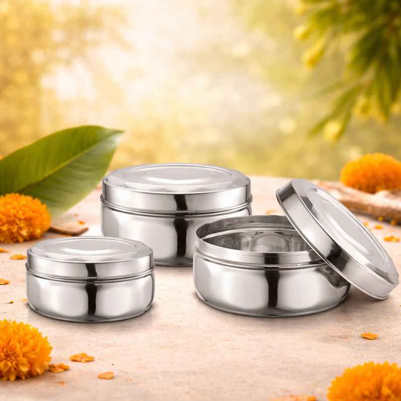 Jensons Ss 3 Pcs Diamond Storage With Steel Lid Jensons Ss 3 Pcs Diamond Storage With Steel Lid