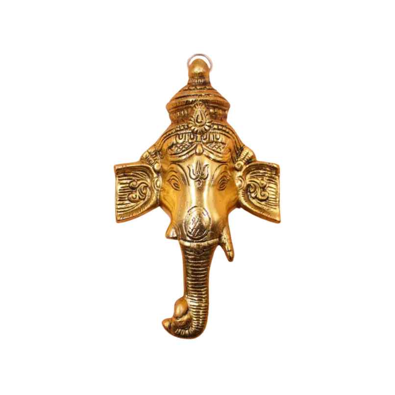 Ganesh With Trunk in Gold Polish Wall Hanging for Main Door | Devnidhi
