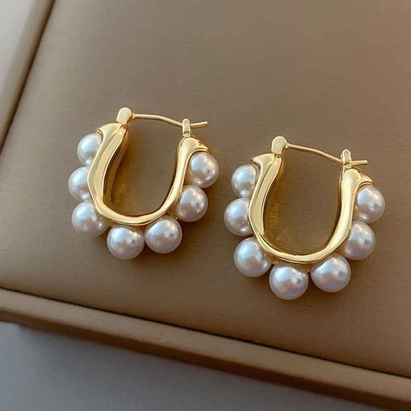Just Lil Things Gold Hoop Earrings with Pearl Accents | jlt11729