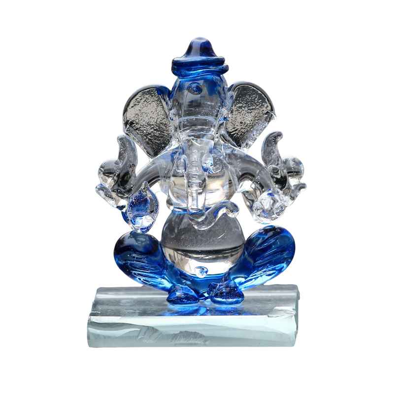 eCraftIndia Blue and Transparent Double Sided Crystal Car Ganesha Showpiece