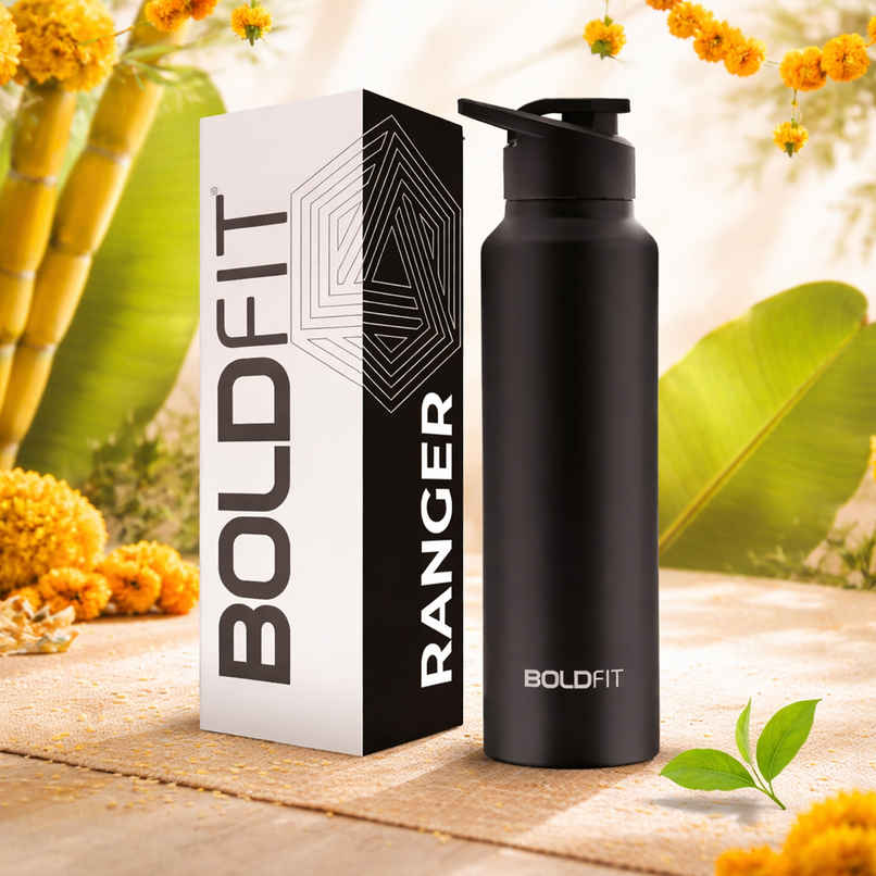 Boldfit Single Wall Stainless Steel Water Bottle | 1L Sipper | Black