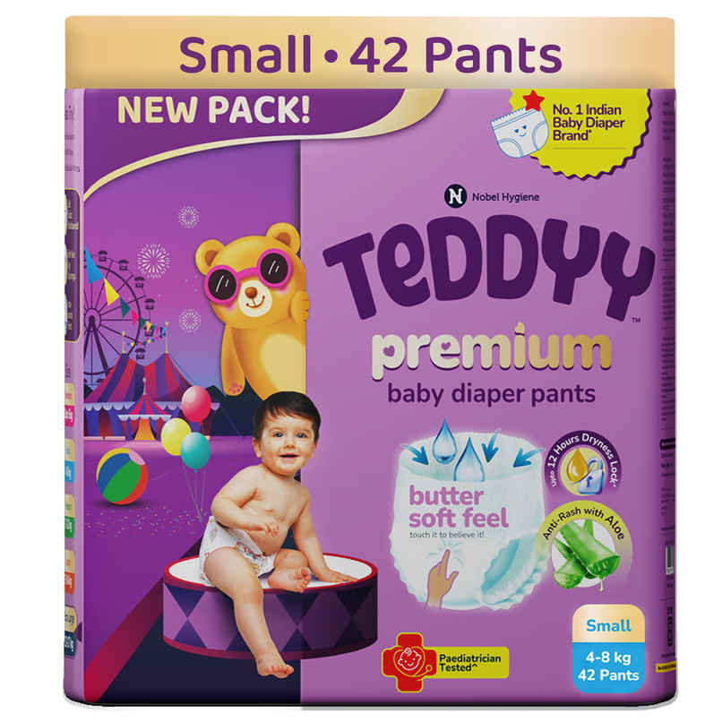 Teddyy Baby Diaper Premium Pants Small | 4-8 kg | 42 Counts