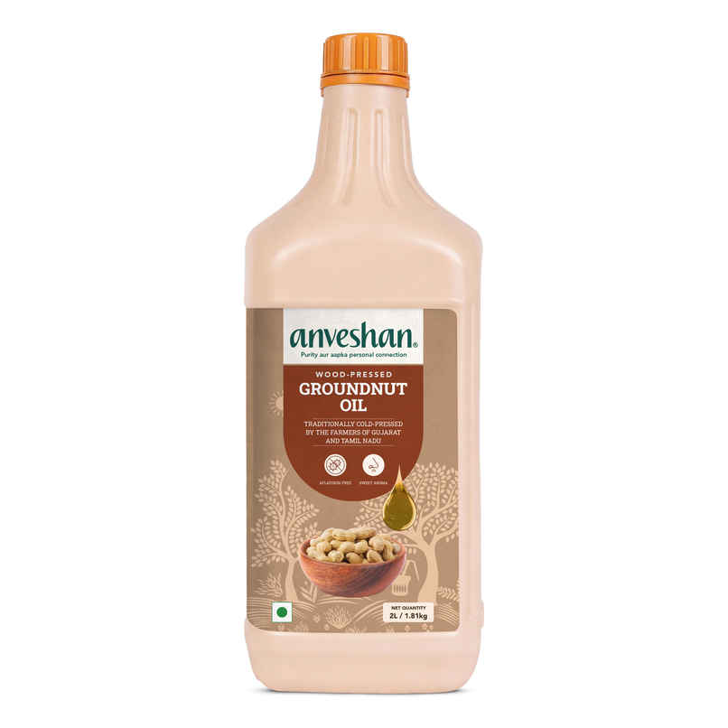 Anveshan Wood Cold Pressed Groundnut Oil - HDPE Can | Rich Aroma and Cholesterol Free