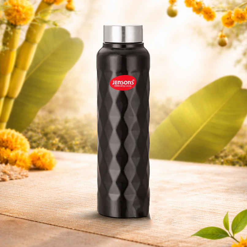 Jensons Stainless Steel Diamond Water Bottle 1 Litre | Leak Proof | Black