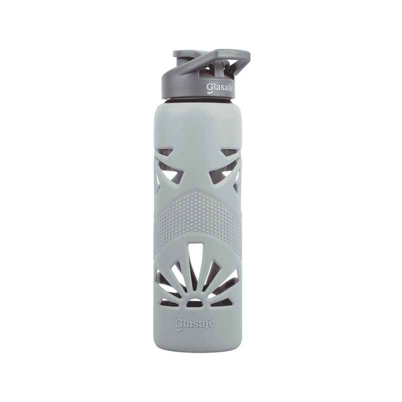 Glasafe Clear Grip Glass Bottle | Borosilicate | Silicone Sleeve | Slate | 750 ml