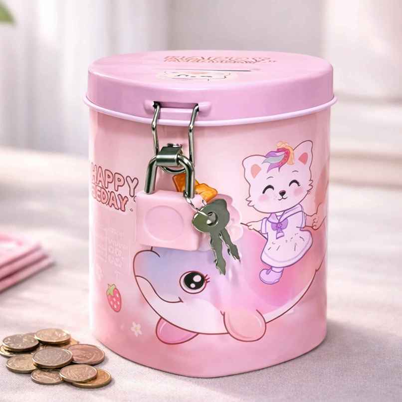 Toyshine Unicorn Cat Metal Piggy Bank with Lock and Key Kids Savings Box Toyshine Unicorn Cat Metal Piggy Bank with Lock and Key Kids Savings Box