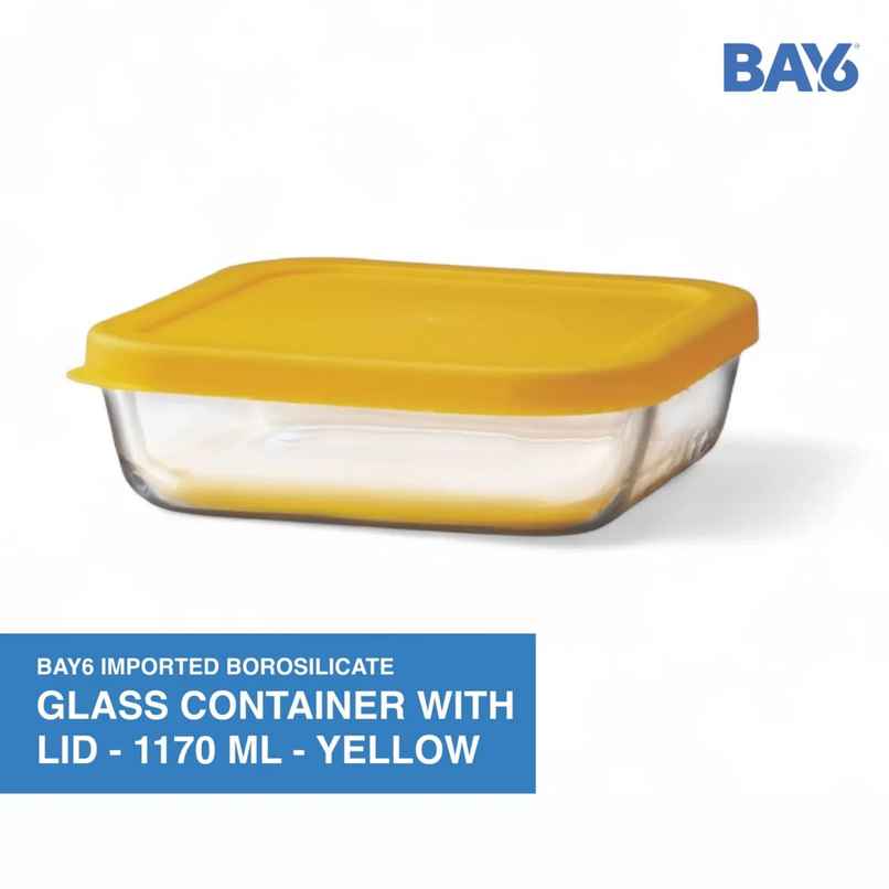 BAY6 Premium Imported Borosilicate Glass Container with Lid - 1170 ml - Yellow