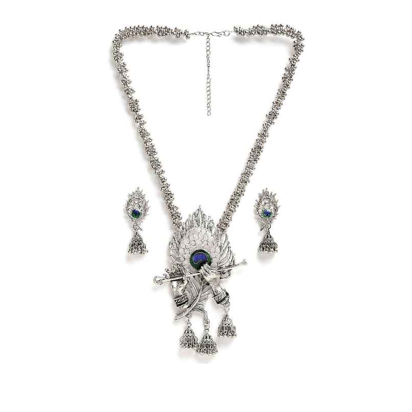 Shining Diva Fashion Stylish Traditional Oxidised Silver Necklace Set for Women and Gilrs | 13165s