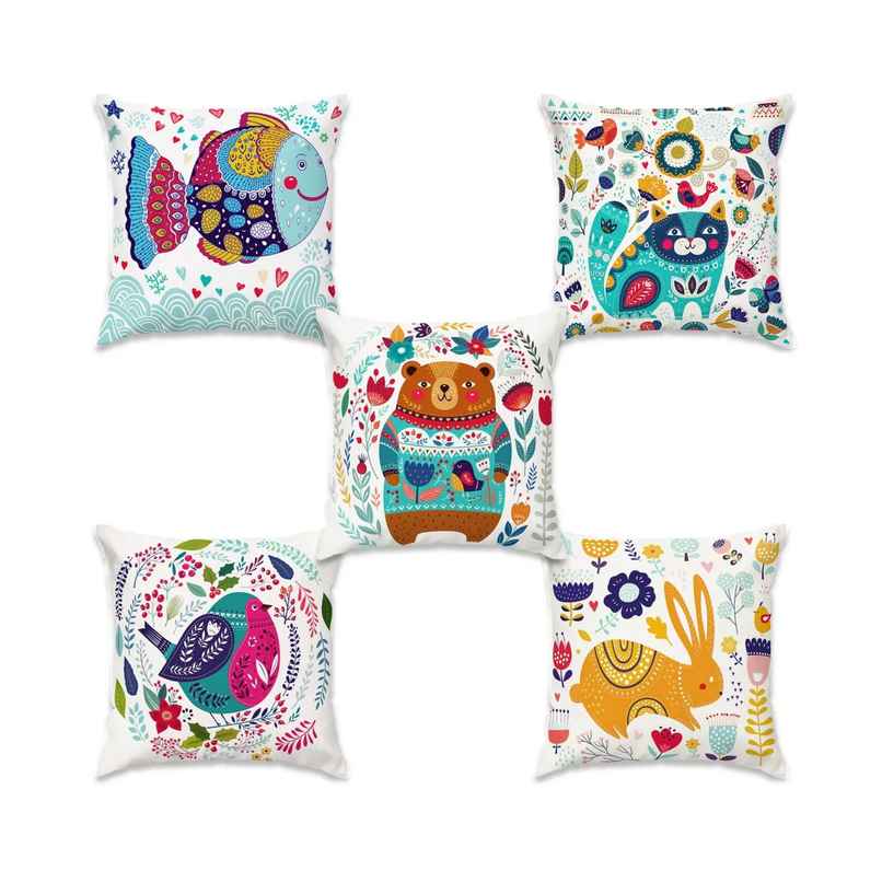 Story@Home Multicolor Animal Print Polyester 5 Units of Helio Cushion Covers