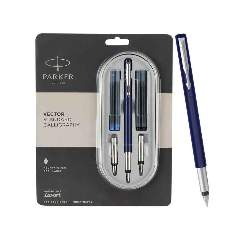 Parker Vector Standard Calligraphy Fountain Pen | Blue Body | Blue Ink | Gift for Teacher