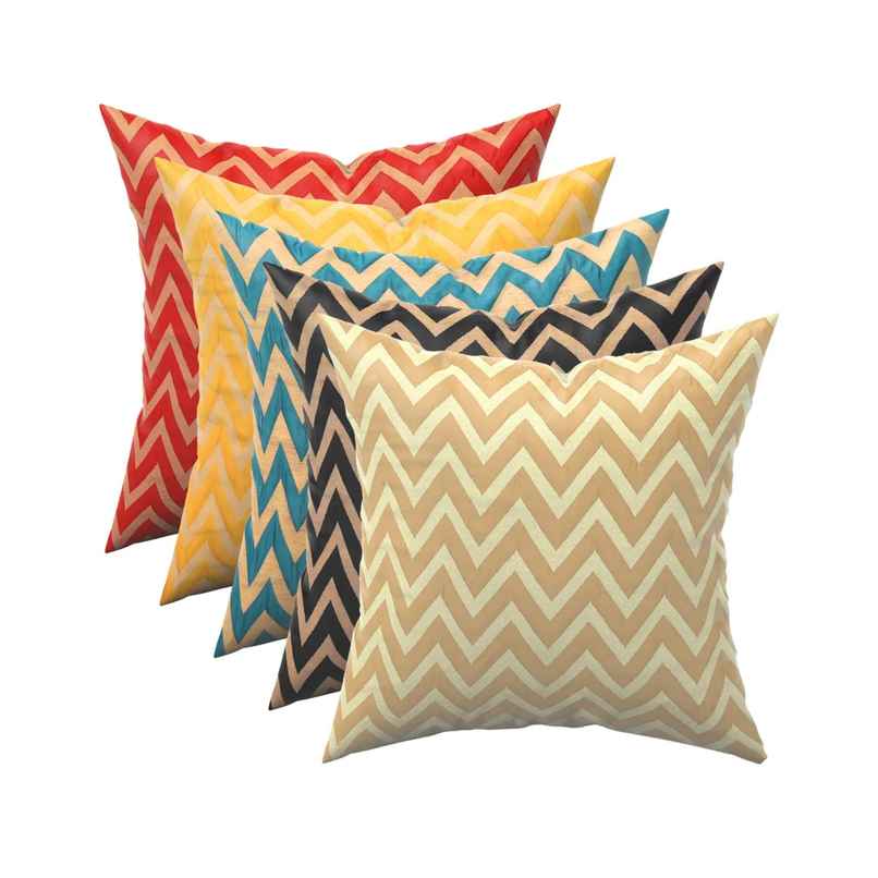 Kuber Decorative Sofa Cushion Covers | Zig Zag Golden - Multicolor