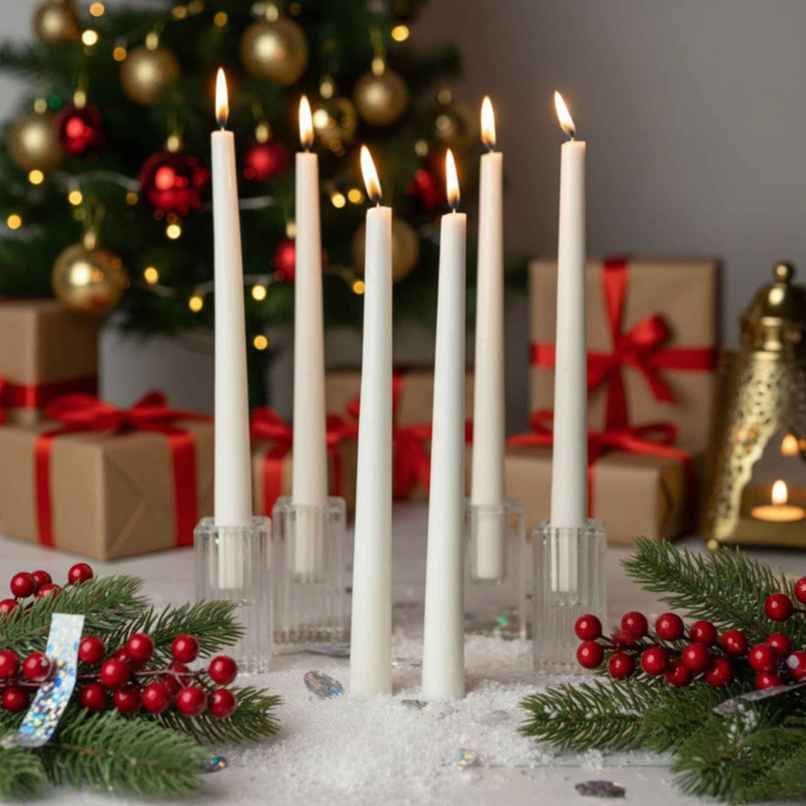 EKAM Scented Taper Candles (6 pcs) Gift Pack | Lavender & Sandalwood| 52 g | 6 H Burn| Table Decor