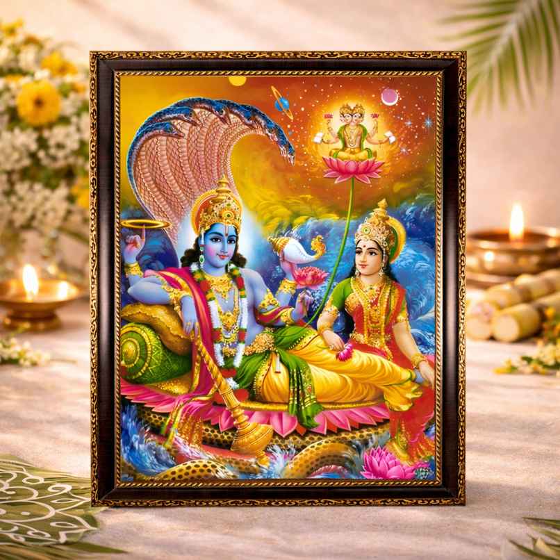 Goddess Lakshmi and Lord Vishnu Ji Photo Frame | Mangal Bhawan Goddess Lakshmi and Lord Vishnu Ji Photo Frame | Mangal Bhawan