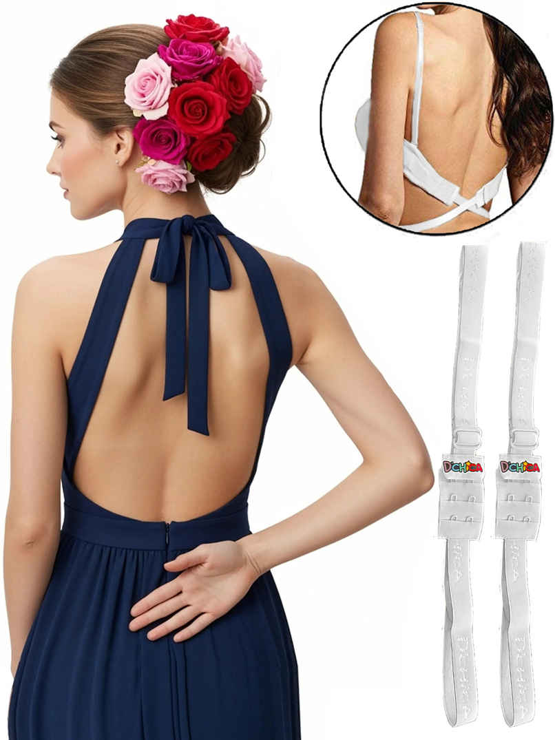 D'chica Women's Adjustable Low Back Bra Converter | 2-Hook Extender Strap | White - Free Size