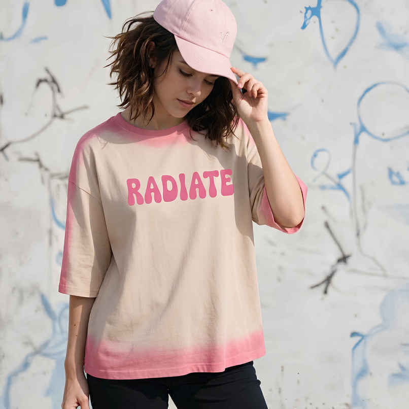 Smartees Women's Oversize Tie & Dye Tshirt | Beige - M Smartees Women's Oversize Tie & Dye Tshirt | Beige - M