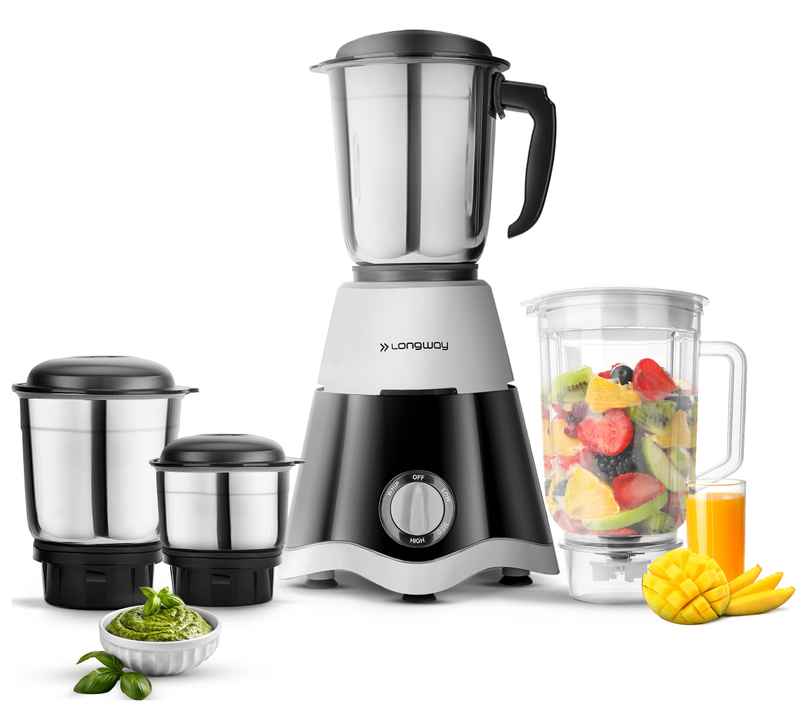 Super Dlx Up to 750W Max Output Juicer Mixer Grinder | 2 Years Warranty | 4 Jars | Black & Grey