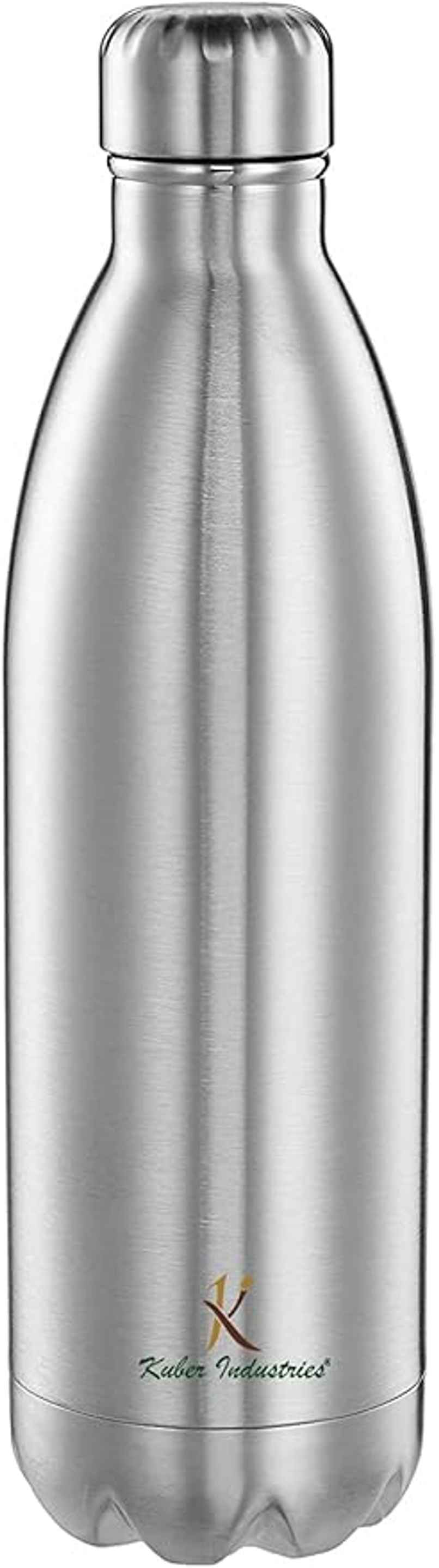 Kuber Industries Insulated Stainless Steel Water Bottle, Keeps Hot and Cold | 1 L | Silver