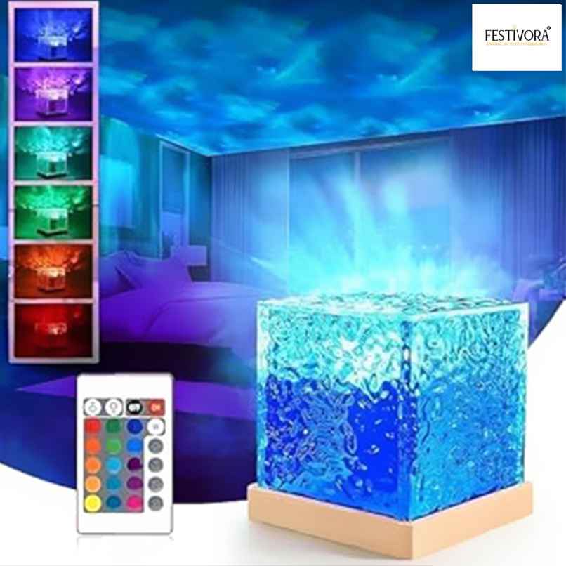 Festivora Ocean Wave 3D LED Projection Night Lamp With Remote Control | Color Changing | Gifting Festivora Ocean Wave 3D LED Projection Night Lamp With Remote Control | Color Changing | Gifting