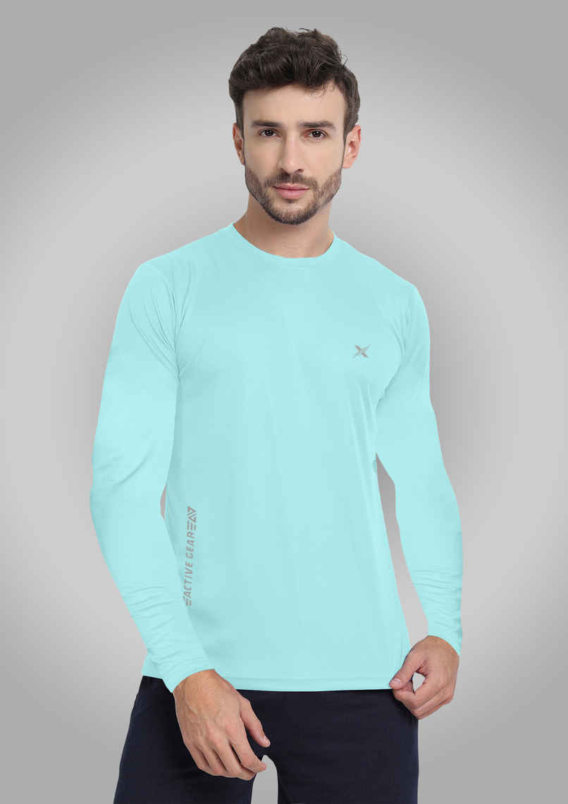 FTX Men's Full Sleeve Solid Polyester Casual Sports T-Shirt | Regular Fit | Aqua - M
