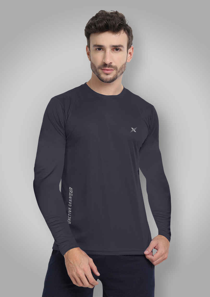 FTX Men's Full Sleeve Solid Polyester Casual Sports T-Shirt | Regular Fit | Steel Grey - L