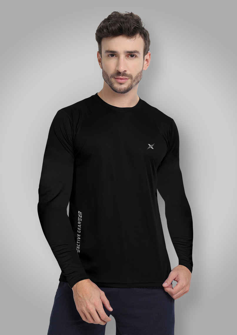 FTX Men's Full Sleeve Solid Polyester Casual T-Shirt | Regular Fit | Black - XL