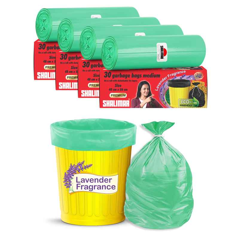 Shalimar Medium Garbage Bags 19 x 21 inch | 120 Bags (30 Bags x 4 Rolls) | Green