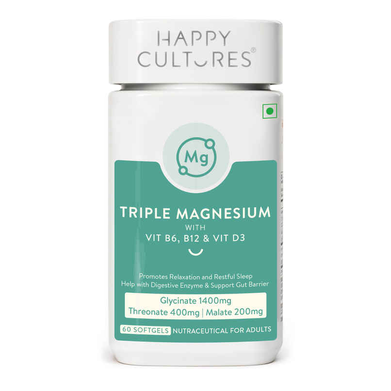 Happy Cultures 3X Magnesium Complex | 2000 Mg | 60 Softgel | Glycinate, Threonate & Malate
