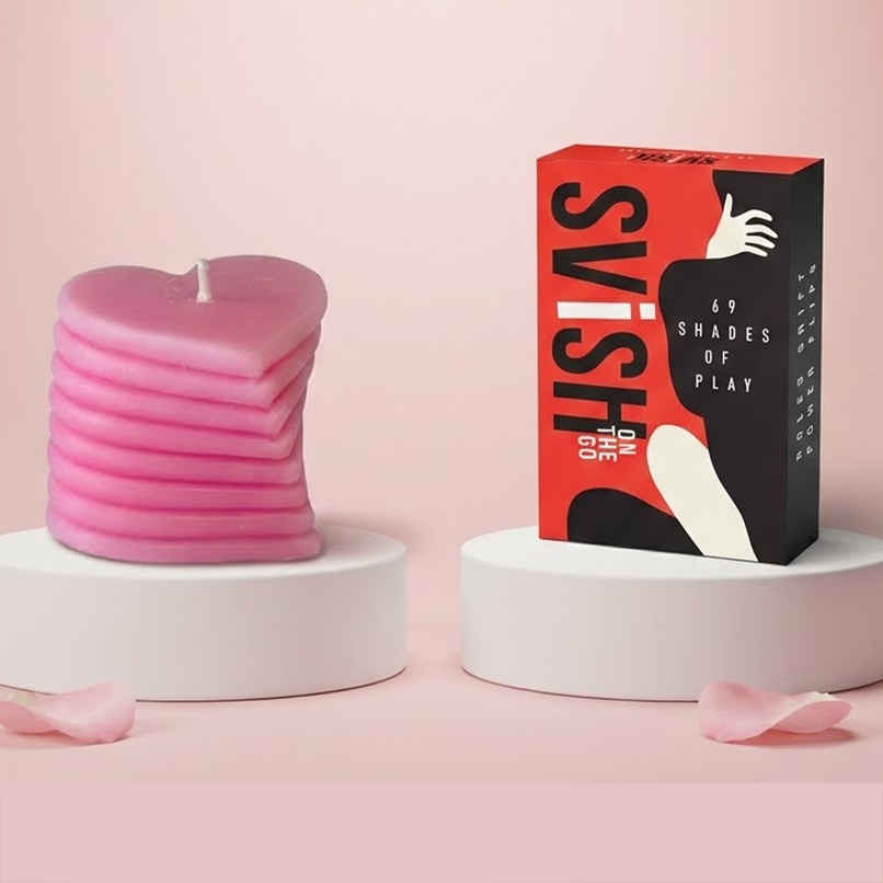 Svish On The Go Naughty Cards Adult Game For Couple (1pc) & Ekam Moonlit Desire Heart Pillar Candle (1pc) Combo