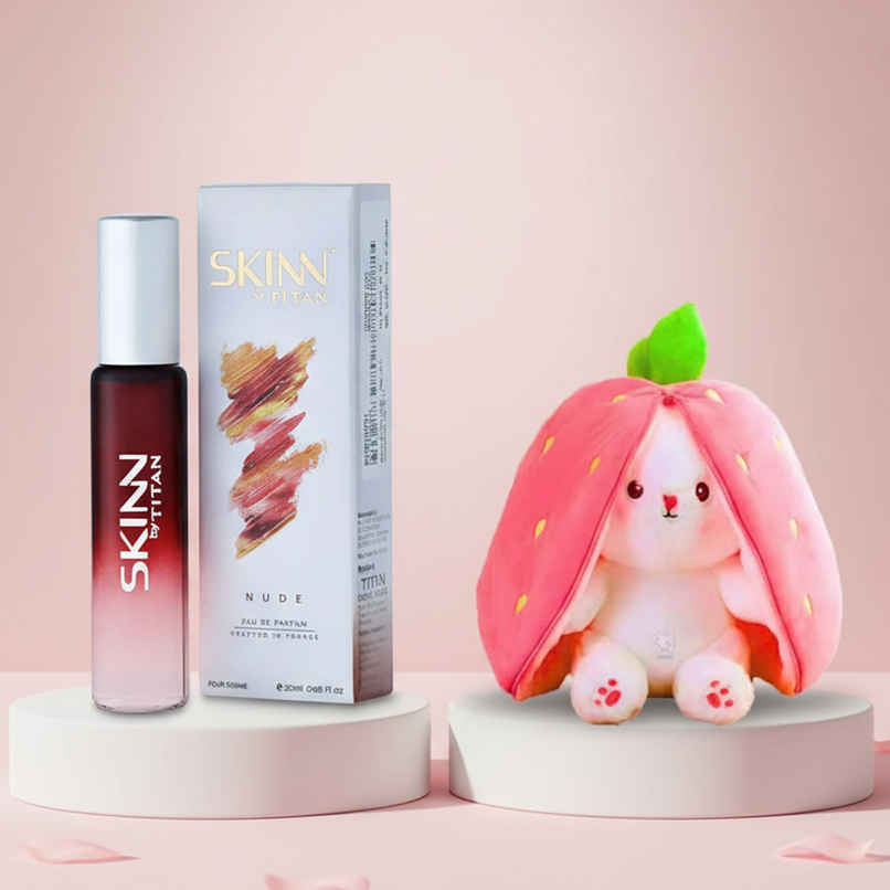 Skinn By Titan Nude Perfume For Women Eau De Parfum (20ml) & Storio Toy Super Cute Plushie Soft Toys | 25 Cm (1pc) Combo